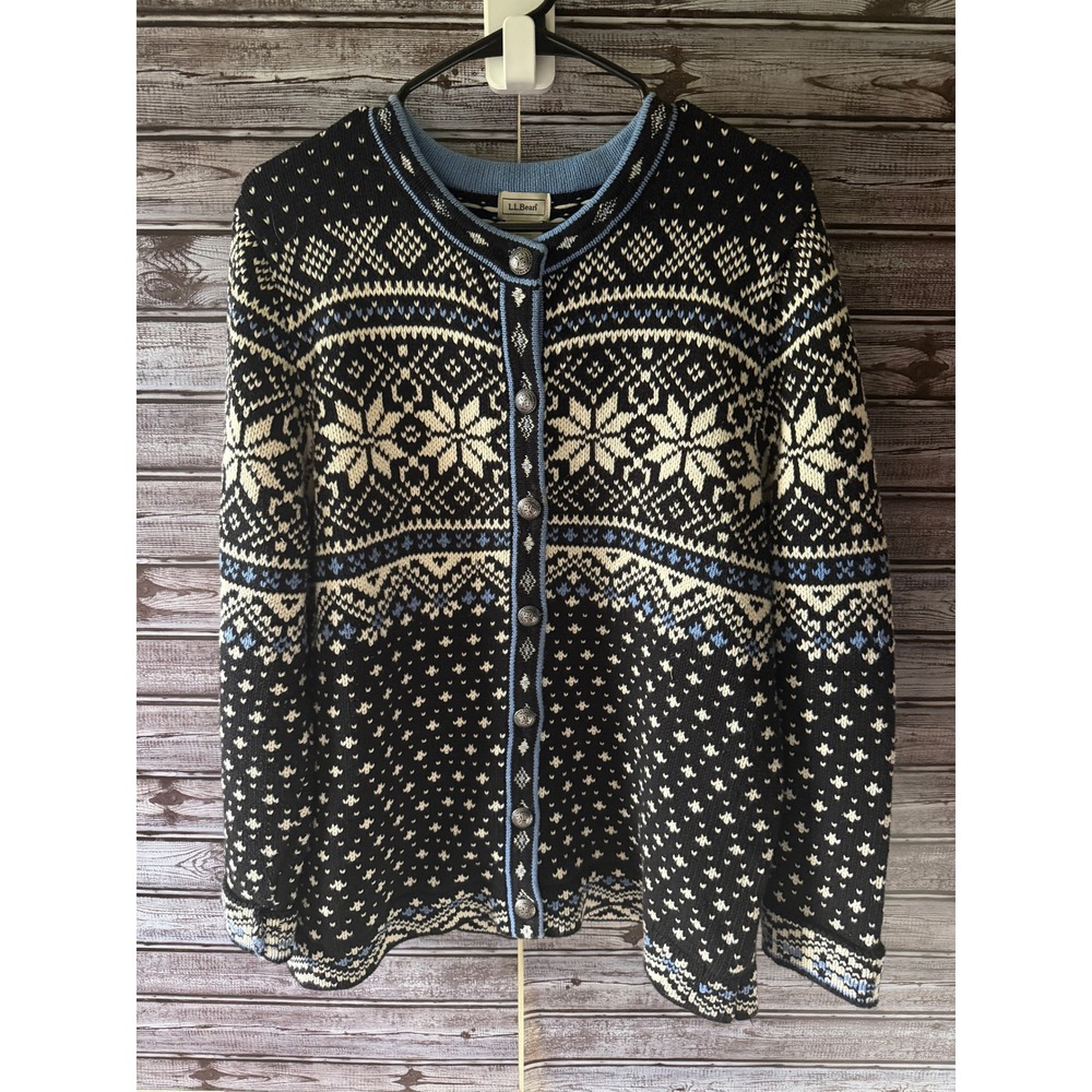 LL Bean Women's Long-Sleeved Button-Down Cardigan Sweater Size XL Fair Isle